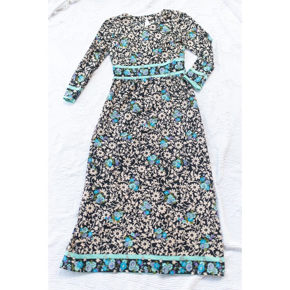 Vintage 1970s Maxi Dress Prairie Mod Handmade Very Soft  Long Sleeve Modest